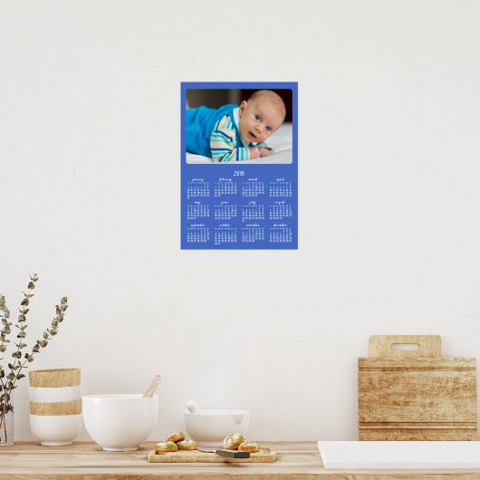 Blauw gepersonaliseerd poster jaarlijkse kalender  (Keuken)