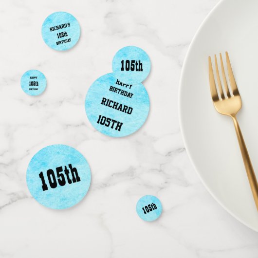 Blauw gepersonaliseerde 105e verjaardag confetti (Groep)