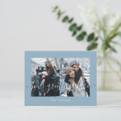 Blauw Gepersonaliseerde 2 foto's Universele Groet Briefkaart (Staand voorkant)