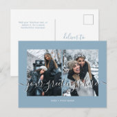 Blauw Gepersonaliseerde 2 foto's Universele Groet Briefkaart (Voorkant / Achterkant)