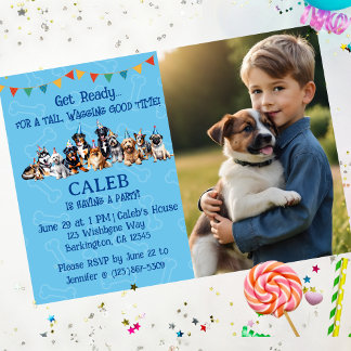 Blauw Gepersonaliseerde Foto Puppy Hond Verjaardag Kaart