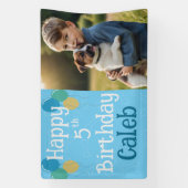 Blauw Gepersonaliseerde Foto Puppy Hond Verjaardag Spandoek (Verticaal)
