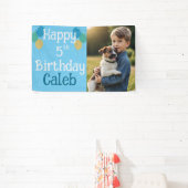 Blauw Gepersonaliseerde Foto Puppy Hond Verjaardag Spandoek (Insitu)