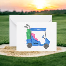 Blauw gepersonaliseerde golfkar notitiekaart met p