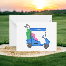 Blauw gepersonaliseerde golfkar notitiekaart met p notitiekaartje