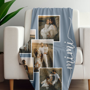 Blauw Gepersonaliseerde Mimi Grandkid 5 Fotocollag Fleece Deken