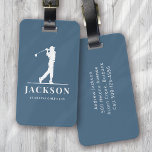 Blauw gepersonaliseerde Monogram Golfer Bagagelabel<br><div class="desc">Dit ontwerp heeft een golfer die een club zwaait en heeft twee tekstvelden die u kunt gebruiken om het te personaliseren - misschien met een naam en een golfteam of -club.</div>