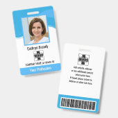 blauw gepersonaliseerde werknemer, foto, barcode e badge (Voor- en achterkant)