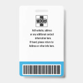 blauw gepersonaliseerde werknemer, foto, barcode e badge (Achterkant)