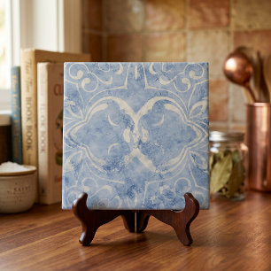  blauw geperst met witte was marmer-look tegeltje