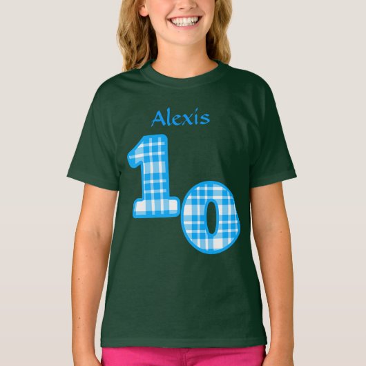 Blauw Geplakt 10e verjaardag Aangepaste naam 2 T-shirt (Voorkant)