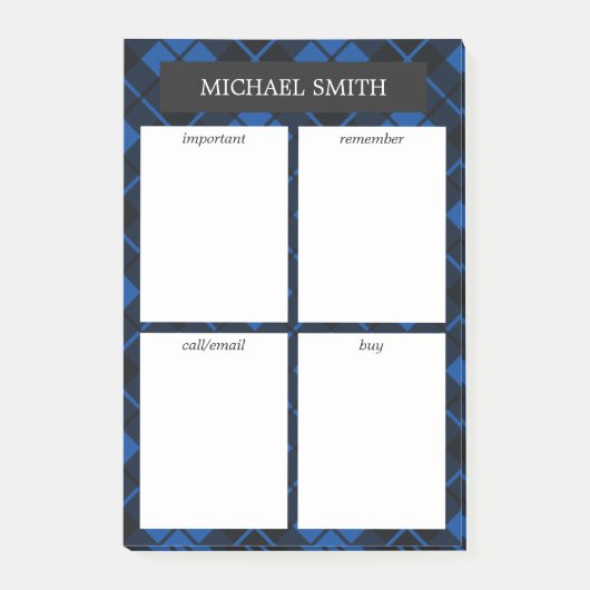 Blauw geplakt 4 rubrieken voor lijsten post-it® notes (Voorkant)