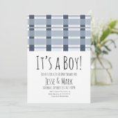 Blauw geplakt Baby shower Pattern Het is een jonge Kaart (Staand voorkant)