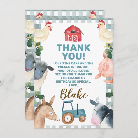 Blauw geplakt Boerderij en tractor Hartelijk dank Kaart (Voorkant / Achterkant)