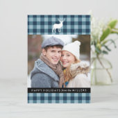 Blauw geplakt en wit hert | Vakantiefotokaart Feestdagenkaart (Staand voorkant)