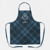Blauw geplakt monogram naam schort (Voorkant)
