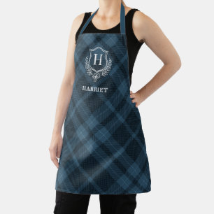 Blauw geplakt monogram naam schort