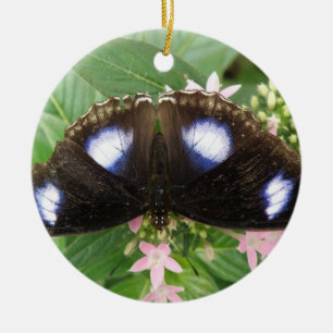 Blauw gepootte vlinderbloemigen keramisch ornament