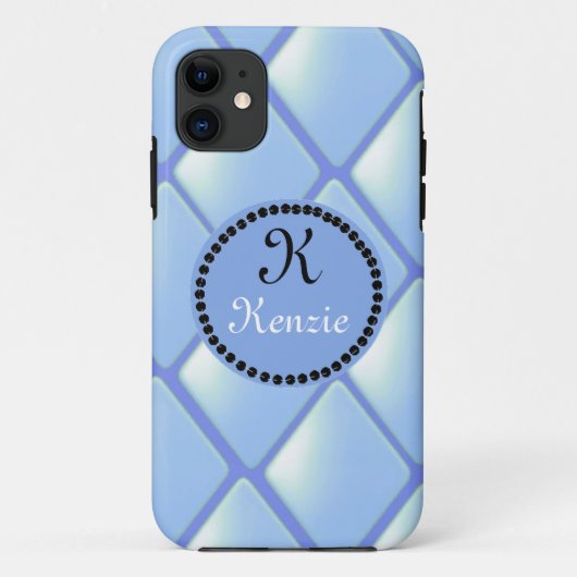 Blauw Gequilteerd Diamant Met Monogram Case-Mate iPhone Case (Achterkant)
