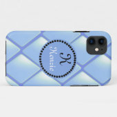 Blauw Gequilteerd Diamant Met Monogram Case-Mate iPhone Case (Achterkant (horizontaal))