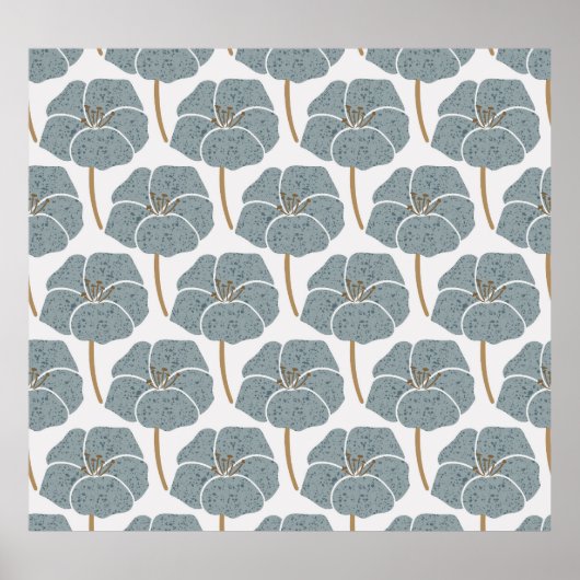 Blauw Geranium Bloemen Romantisch Patroon. Poster (Voorkant)