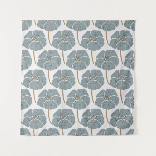 Blauw Geranium Bloemen Romantisch Patroon. Wandkleed (Voorkant)