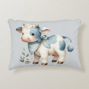 Blauw Geruit Baby Koe Pastel Boerderij Esthetiek Accent Kussen