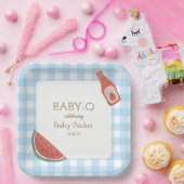 Blauw geruit baby-Q vierkant bord (Feest)