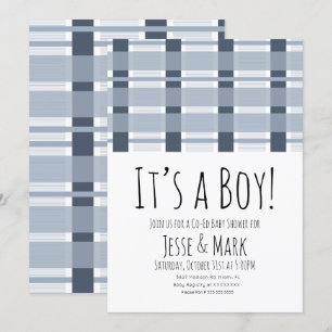 Blauw geruit baby shower patroon Het is een jongen Kaart