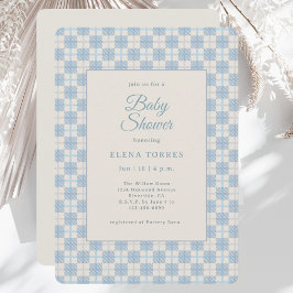 Blauw geruit baby shower uitnodiging met preppy st