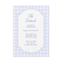 Blauw geruit babyfeest details