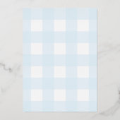 Blauw geruit babyfeest per post folie uitnodiging (Achterkant)
