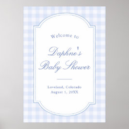 Blauw geruit babyfeestje poster