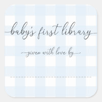 Blauw geruit baby's eerste bibliotheekboekplaat