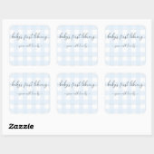 Blauw geruit baby's eerste bibliotheekexlibris vierkante sticker (Vel)
