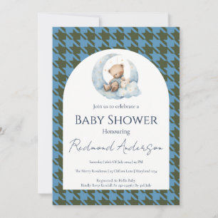Blauw geruit babyshower uitnodiging