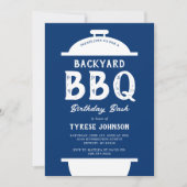 Blauw geruit BBQ-verjaardagsfeest uitnodiging (Voorkant)