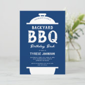 Blauw geruit BBQ-verjaardagsfeest uitnodiging (Staand voorkant)