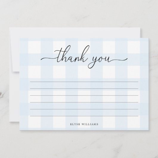 Blauw geruit bedankkaartje kaart (Voorkant)