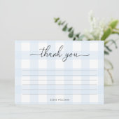 Blauw geruit bedankkaartje kaart (Staand voorkant)