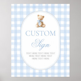 Blauw geruit beer aangepast bord poster