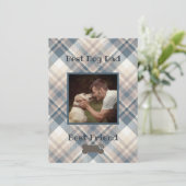 Blauw geruit Beste Hond Papa Foto Plat Kaart (Staand voorkant)