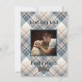 Blauw geruit beste hondvader foto plat kaart (Voorkant)