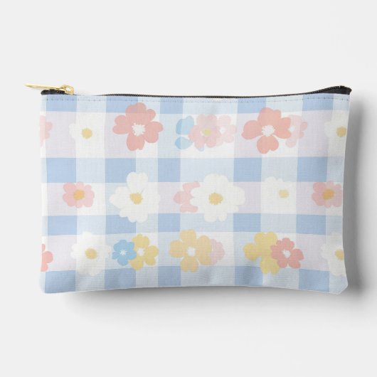 Blauw Geruit Bloemmotief Etui (Voorkant)