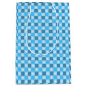 Blauw geruit bloemmotief medium cadeauzakje (Voorkant)