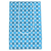 Blauw geruit bloemmotief medium cadeauzakje (Achterkant)