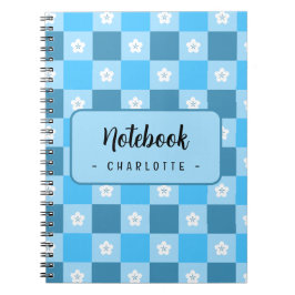 Blauw geruit bloemmotief notitieboek