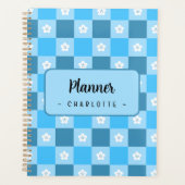 Blauw geruit bloemmotief planner (Voorkant)