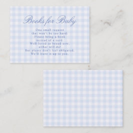 Blauw geruit boeken babyfeestje informatiekaartje