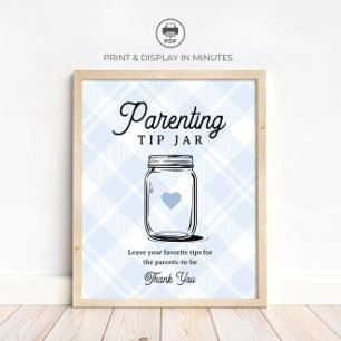 Blauw geruit bord voor ouderlijke tips bij babyfee poster